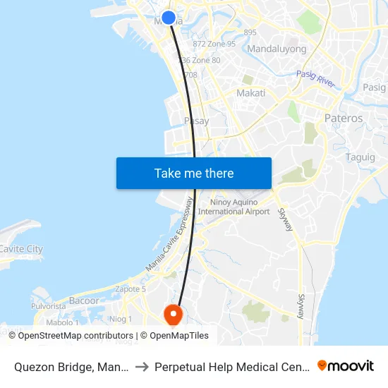 Quezon Bridge, Manila to Perpetual Help Medical Center map