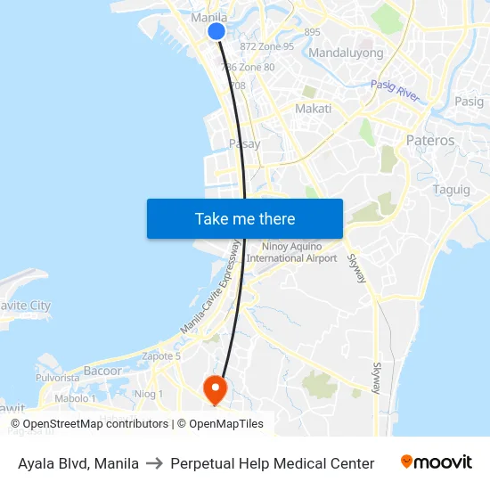 Ayala Blvd, Manila to Perpetual Help Medical Center map