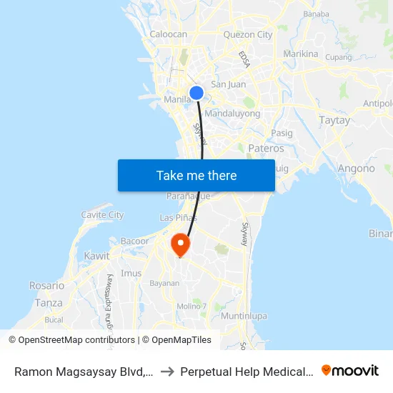 Ramon Magsaysay Blvd, Manila to Perpetual Help Medical Center map
