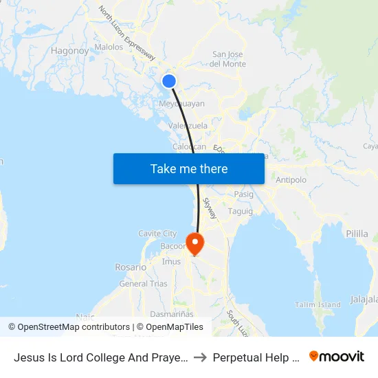 Jesus Is Lord College And Prayer Garden, Bocaue, Bulacan to Perpetual Help Medical Center map
