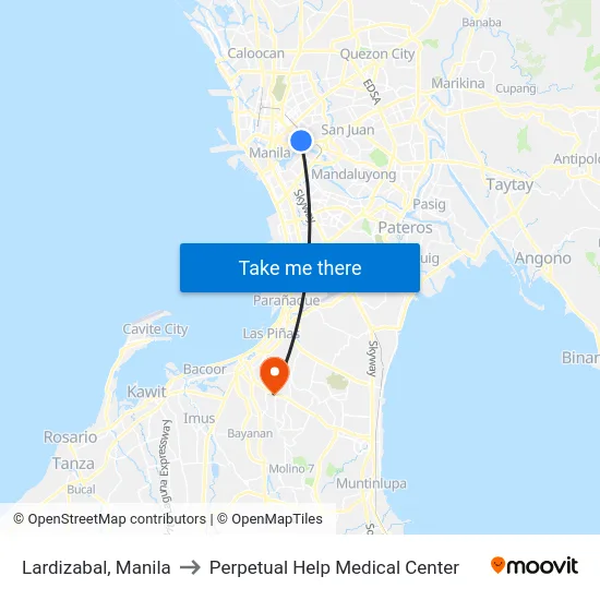 Lardizabal, Manila to Perpetual Help Medical Center map