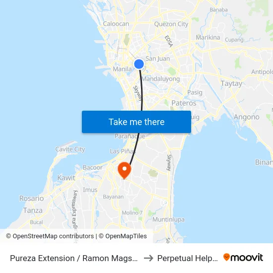 Pureza Extension / Ramon Magsaysay Blvd Intersection, Manila to Perpetual Help Medical Center map