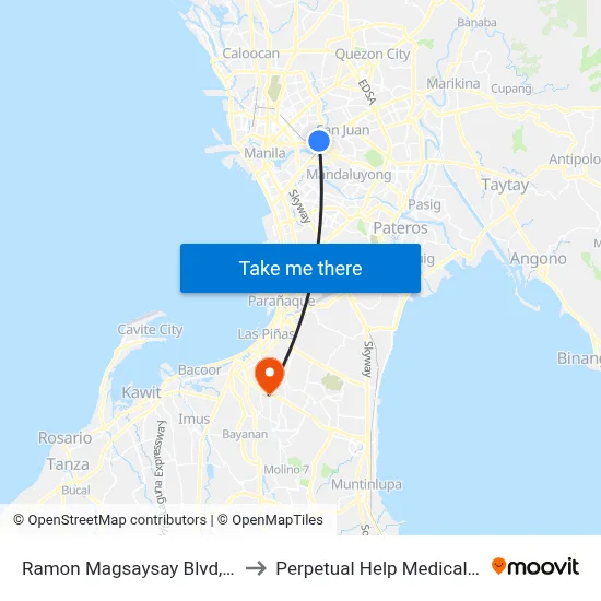 Ramon Magsaysay Blvd, Manila to Perpetual Help Medical Center map