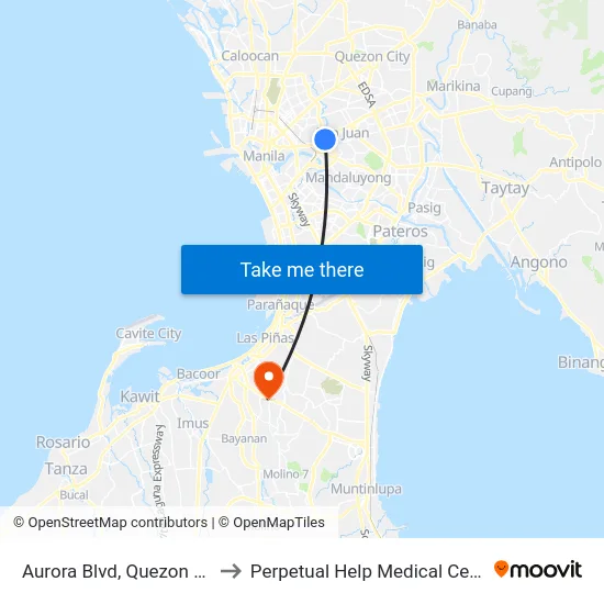 Aurora Blvd, Quezon City to Perpetual Help Medical Center map