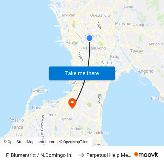 F. Blumentritt / N.Domingo Intersection, Manila to Perpetual Help Medical Center map