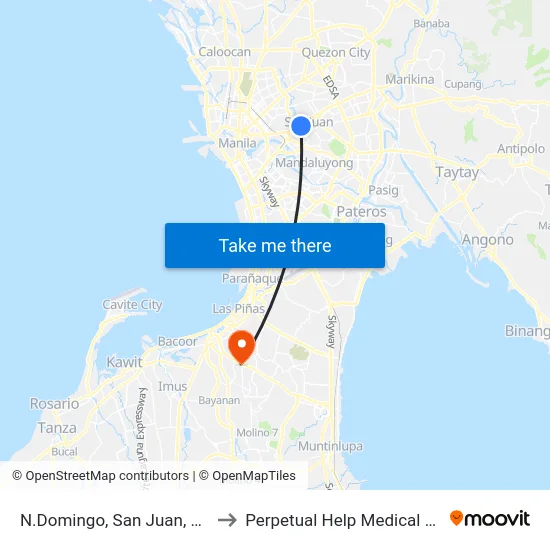 N.Domingo,  San Juan, Manila to Perpetual Help Medical Center map