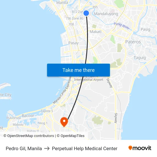 Pedro Gil, Manila to Perpetual Help Medical Center map