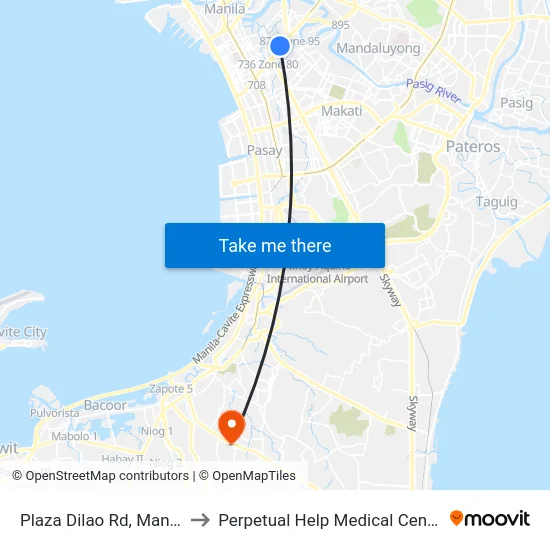 Plaza Dilao Rd, Manila to Perpetual Help Medical Center map