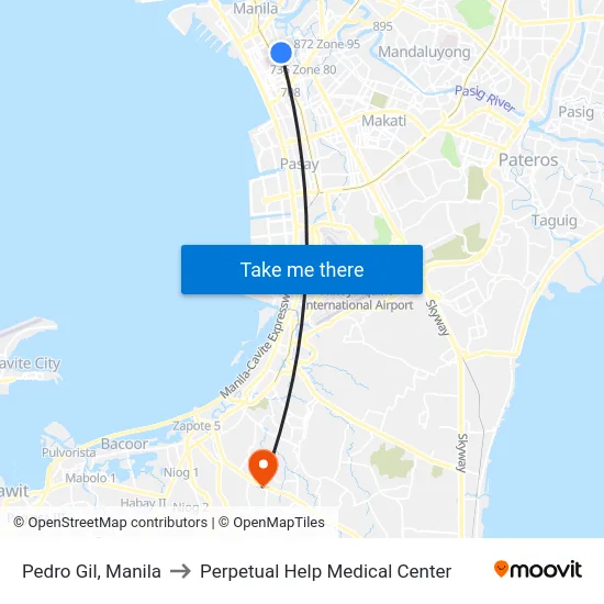 Pedro Gil, Manila to Perpetual Help Medical Center map
