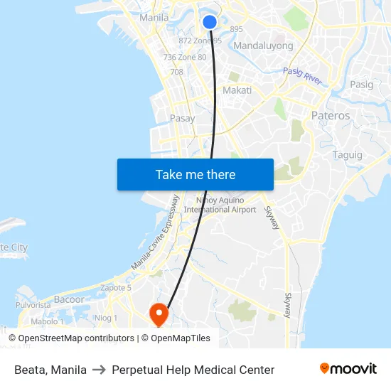 Beata, Manila to Perpetual Help Medical Center map