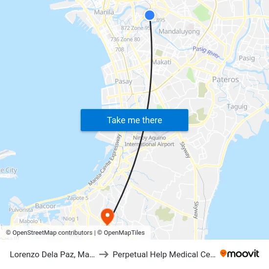 Lorenzo Dela Paz, Manila to Perpetual Help Medical Center map