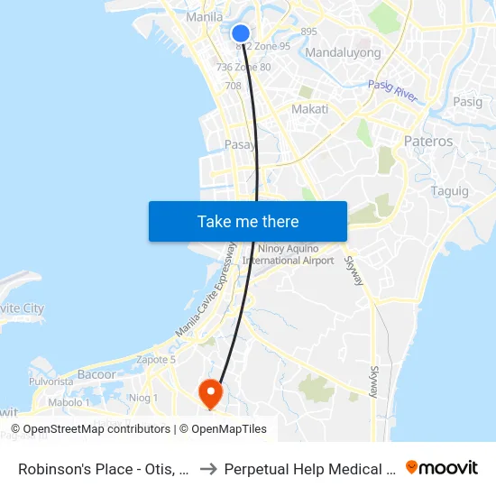 Robinson's Place - Otis, Manila to Perpetual Help Medical Center map