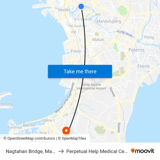 Nagtahan Bridge, Manila to Perpetual Help Medical Center map