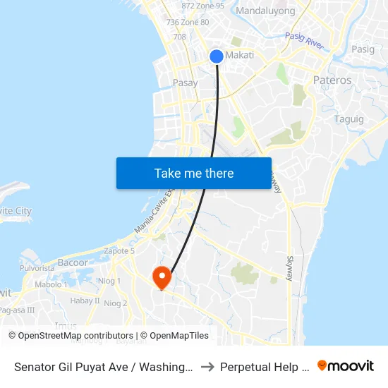 Senator Gil Puyat Ave / Washington Intersection, Makati City to Perpetual Help Medical Center map