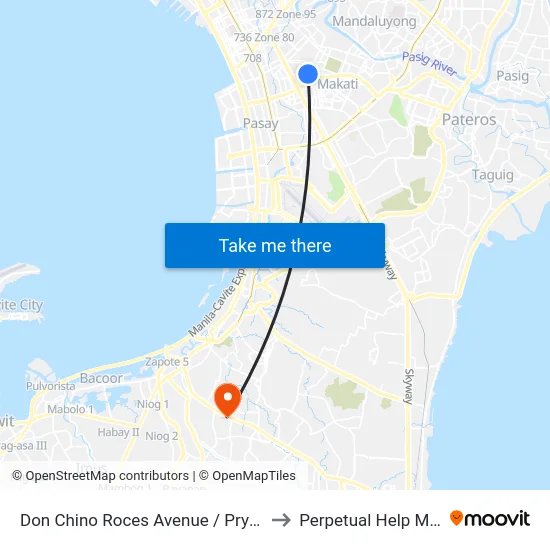 Don Chino Roces Avenue / Pryce Center, Makati City to Perpetual Help Medical Center map