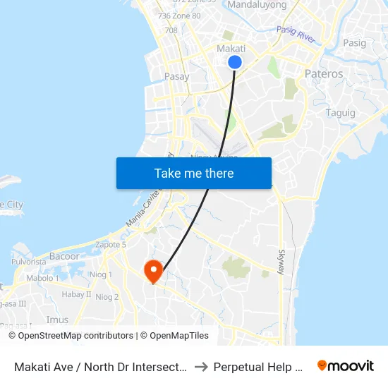 Makati Ave / North Dr Intersection, Makati City, Manila to Perpetual Help Medical Center map