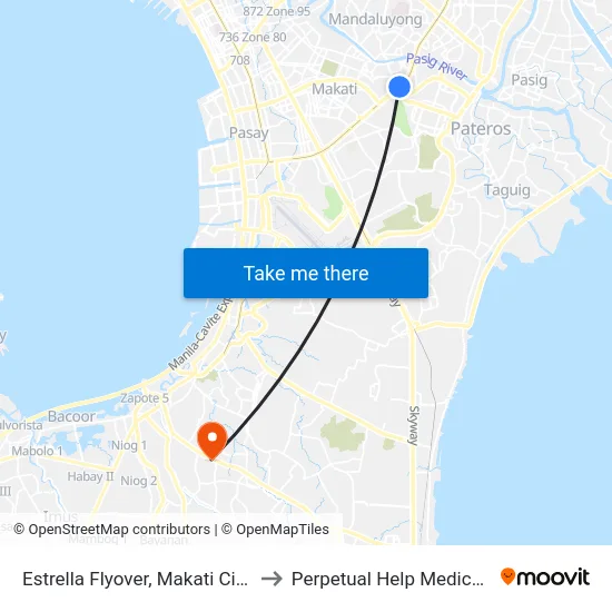 Estrella Flyover, Makati City, Manila to Perpetual Help Medical Center map