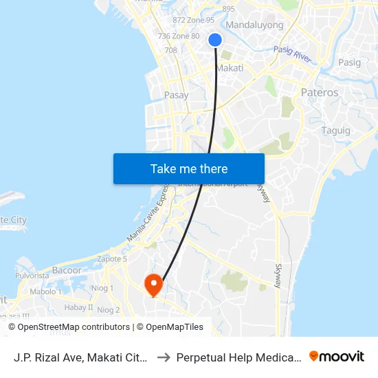 J.P. Rizal Ave, Makati City, Manila to Perpetual Help Medical Center map