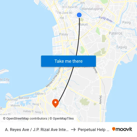 A. Reyes Ave / J.P. Rizal Ave Intersection, Makati City, Manila to Perpetual Help Medical Center map