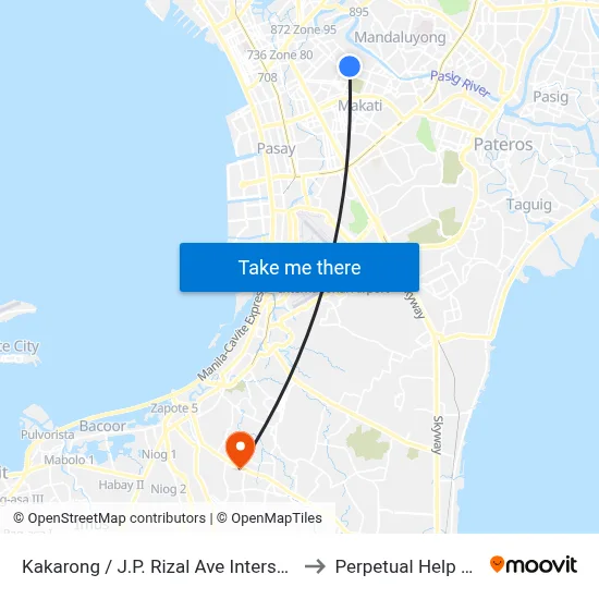 Kakarong / J.P. Rizal Ave Intersection, Makati City, Manila to Perpetual Help Medical Center map