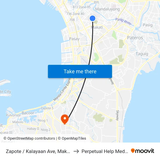 Zapote / Kalayaan Ave, Makati City, Manila to Perpetual Help Medical Center map