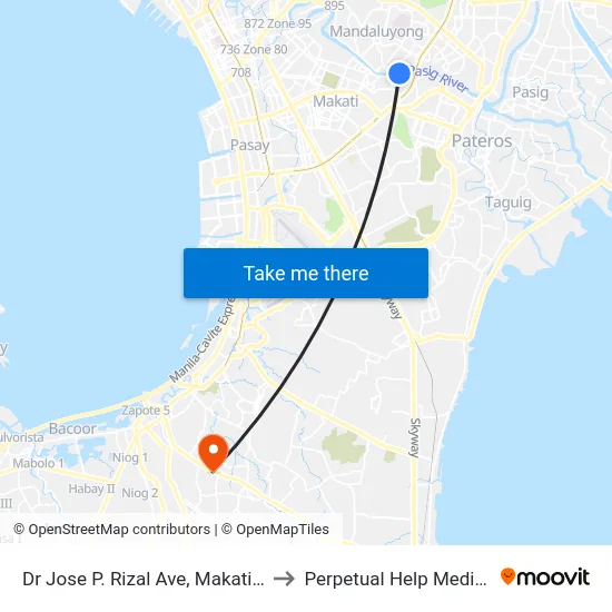 Dr Jose P. Rizal Ave, Makati City, Manila to Perpetual Help Medical Center map