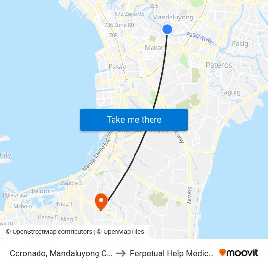 Coronado, Mandaluyong City, Manila to Perpetual Help Medical Center map