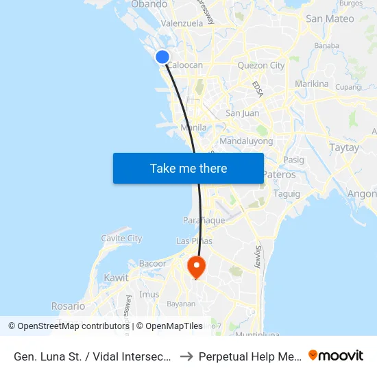 Gen. Luna St. / Vidal Intersection, Malabon City to Perpetual Help Medical Center map