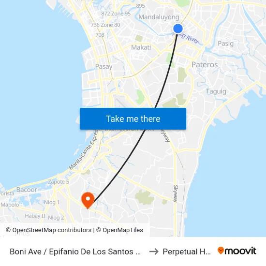 Boni Ave / Epifanio De Los Santos Avenue Intersection, Mandaluyong City, Manila to Perpetual Help Medical Center map