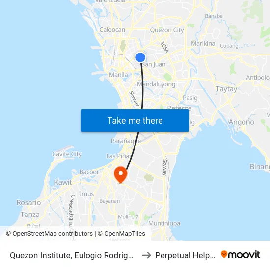 Quezon Institute, Eulogio Rodriguez Sr Ave, Quezon City, Manila to Perpetual Help Medical Center map