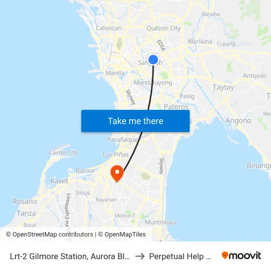 Lrt-2 Gilmore Station, Aurora Blvd, Quezon City, Manila to Perpetual Help Medical Center map