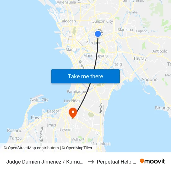 Judge Damien Jimenez / Kamuning Rd, Quezon City, Manila to Perpetual Help Medical Center map