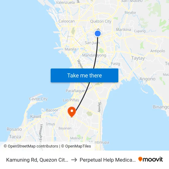 Kamuning Rd, Quezon City, Manila to Perpetual Help Medical Center map
