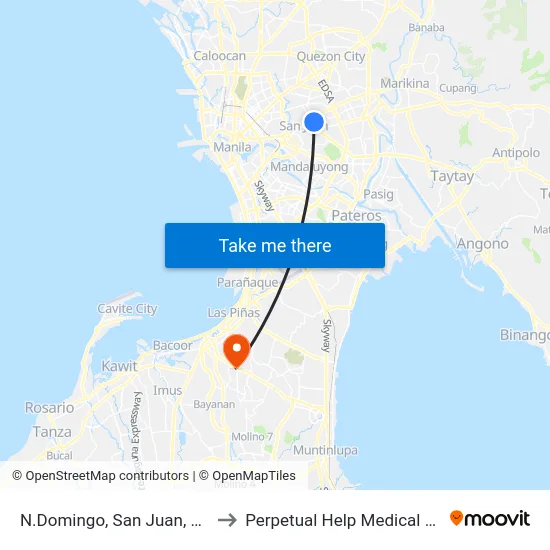 N.Domingo, San Juan, Manila to Perpetual Help Medical Center map