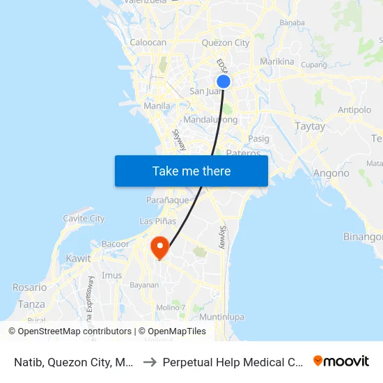 Natib, Quezon City, Manila to Perpetual Help Medical Center map