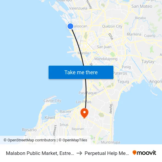 Malabon Public Market, Estrella, Malabon City to Perpetual Help Medical Center map