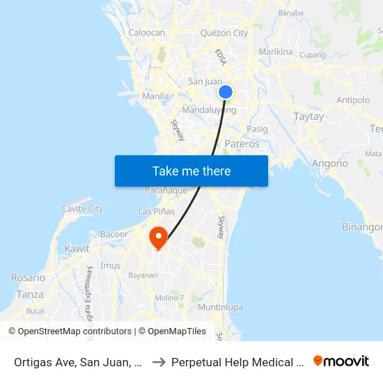 Ortigas Ave, San Juan, Manila to Perpetual Help Medical Center map