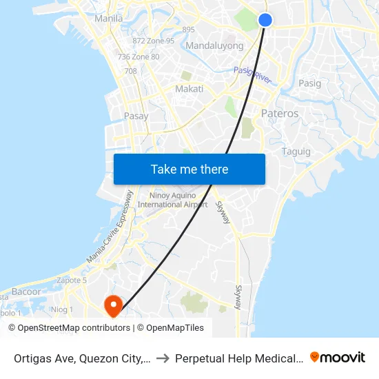Ortigas Ave, Quezon City, Manila to Perpetual Help Medical Center map