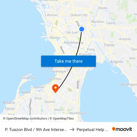 P. Tuazon Blvd / 9th Ave Intersection, Quezon City, Manila to Perpetual Help Medical Center map