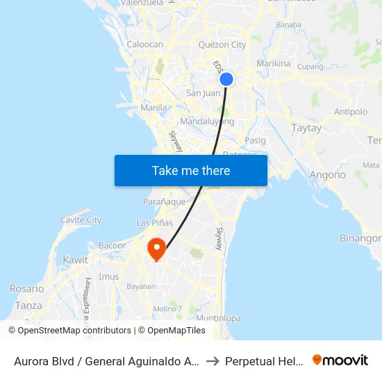 Aurora Blvd / General Aguinaldo Ave Intersection, Quezon City, Manila to Perpetual Help Medical Center map