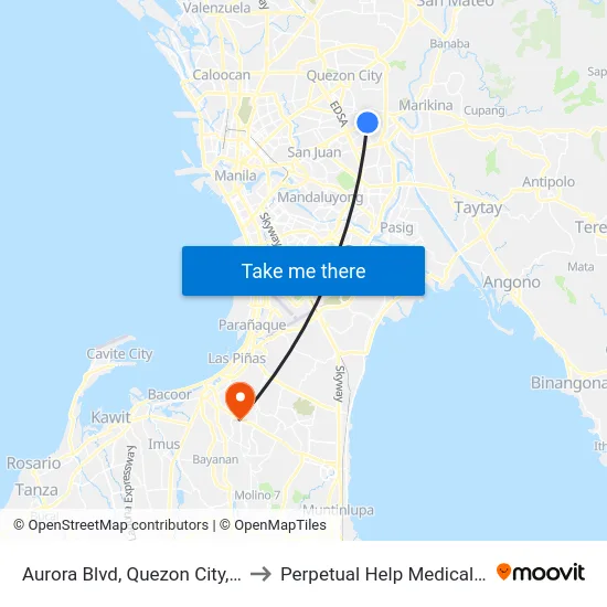 Aurora Blvd, Quezon City, Manila to Perpetual Help Medical Center map