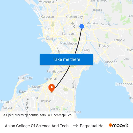 Asian College Of Science And Technology, Aurora Blvd, Quezon City, Manila to Perpetual Help Medical Center map