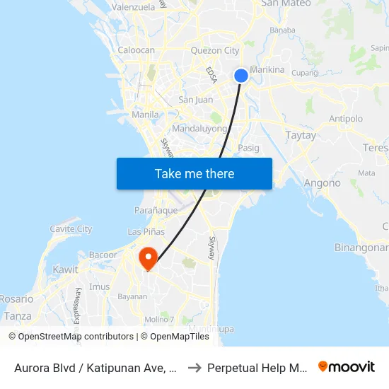 Aurora Blvd / Katipunan Ave, Quezon City, Manila to Perpetual Help Medical Center map