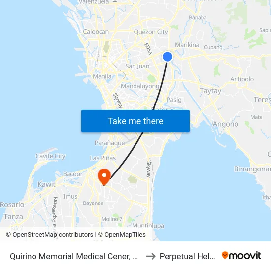Quirino Memorial Medical Cener, J.P. Rizal Street, Quezon City, Manila to Perpetual Help Medical Center map