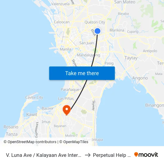 V. Luna Ave / Kalayaan Ave Intersection, Quezon City, Manila to Perpetual Help Medical Center map