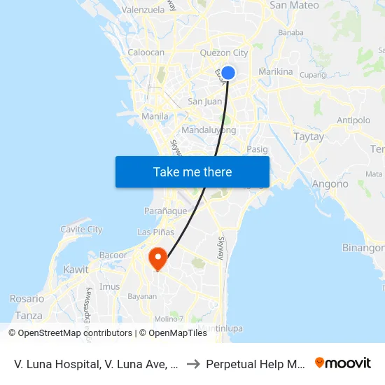 V. Luna Hospital, V. Luna Ave, Quezon City, Manila to Perpetual Help Medical Center map