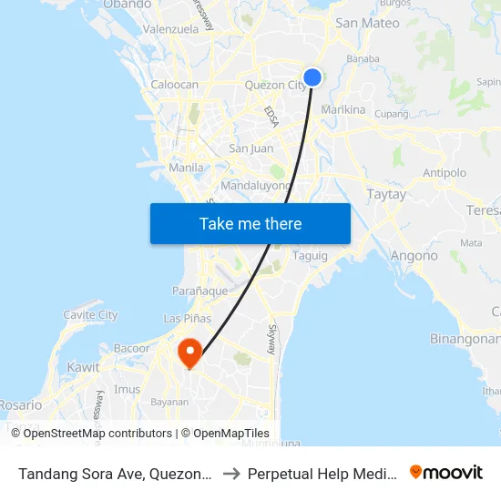 Tandang Sora Ave, Quezon City, Manila to Perpetual Help Medical Center map