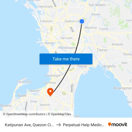 Katipunan Ave, Quezon City, Manila to Perpetual Help Medical Center map