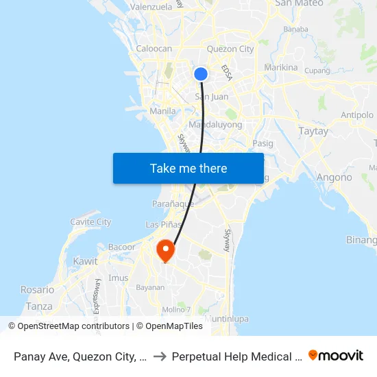 Panay Ave, Quezon City, Manila to Perpetual Help Medical Center map