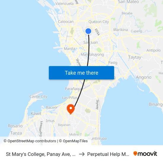 St Mary's College, Panay Ave, Quezon City, Manila to Perpetual Help Medical Center map